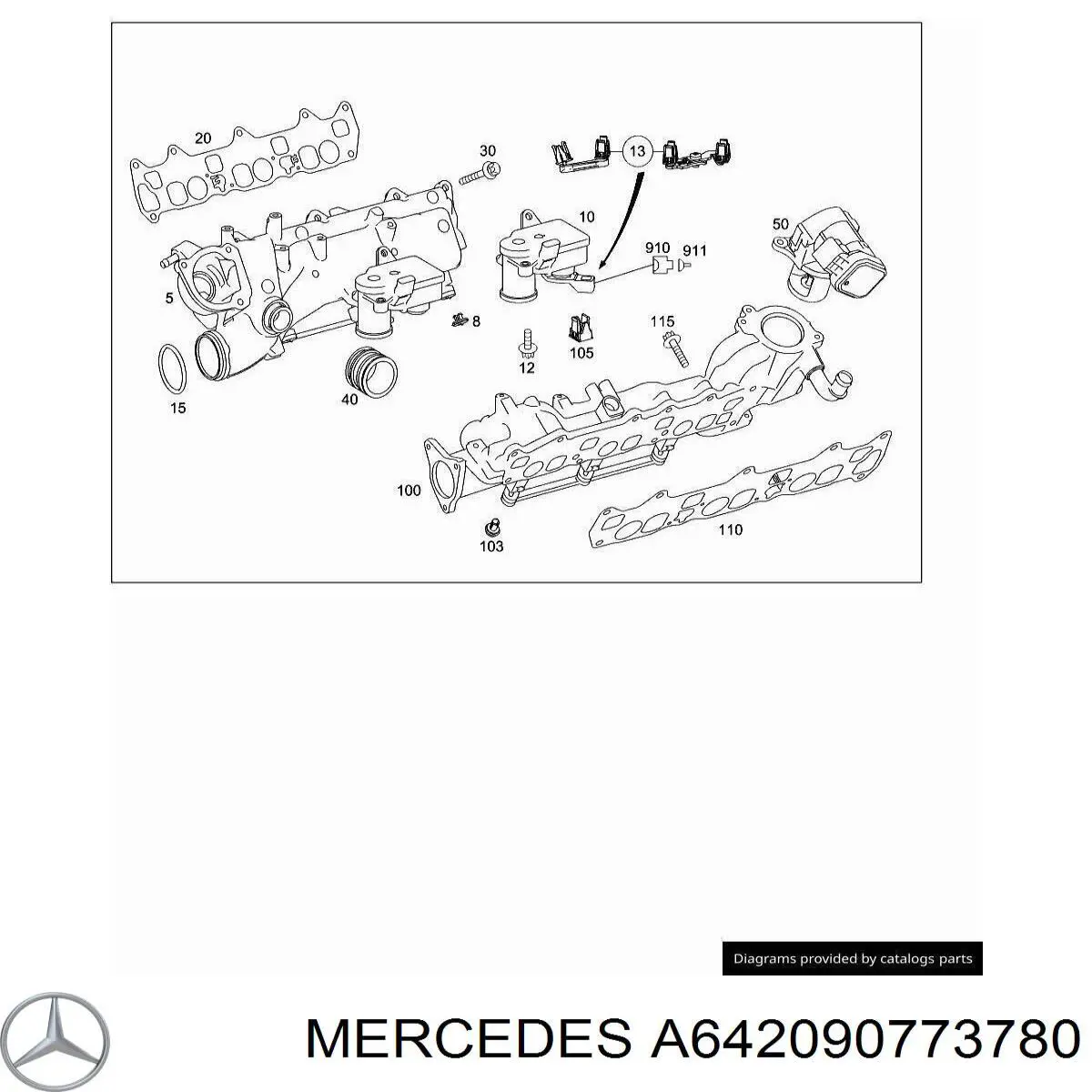 A642090773780 Mercedes tubo coletor direito de admissão