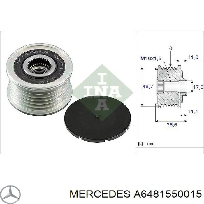 A6481550015 Mercedes шкив генератора