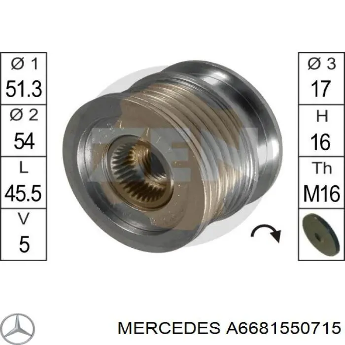 Шкив генератора Mercedes A6681550715