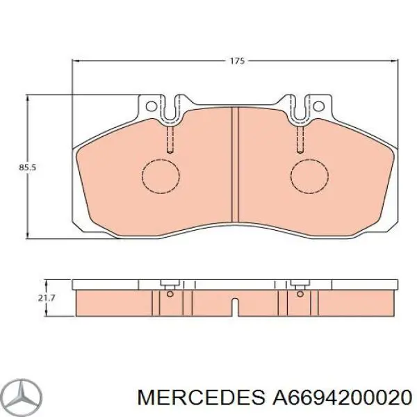 Купить A6694200020 Mercedes Колодки тормозные задние, дисковые