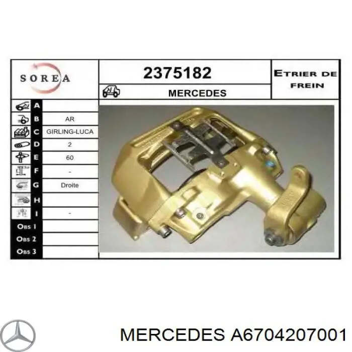 6704207001 Mercedes suporte do freio traseiro direito