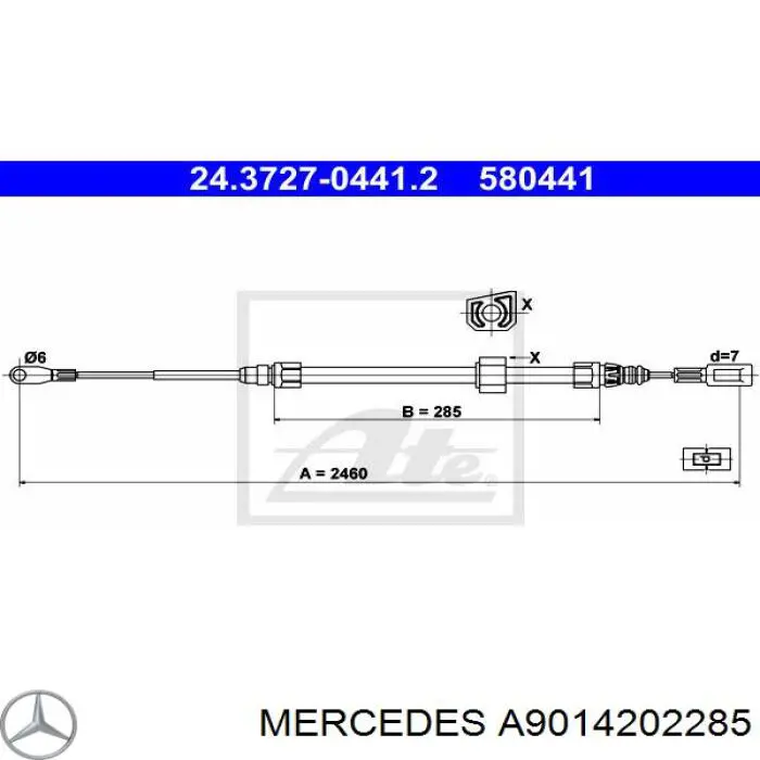 A9014202285 Mercedes трос ручного тормоза передний