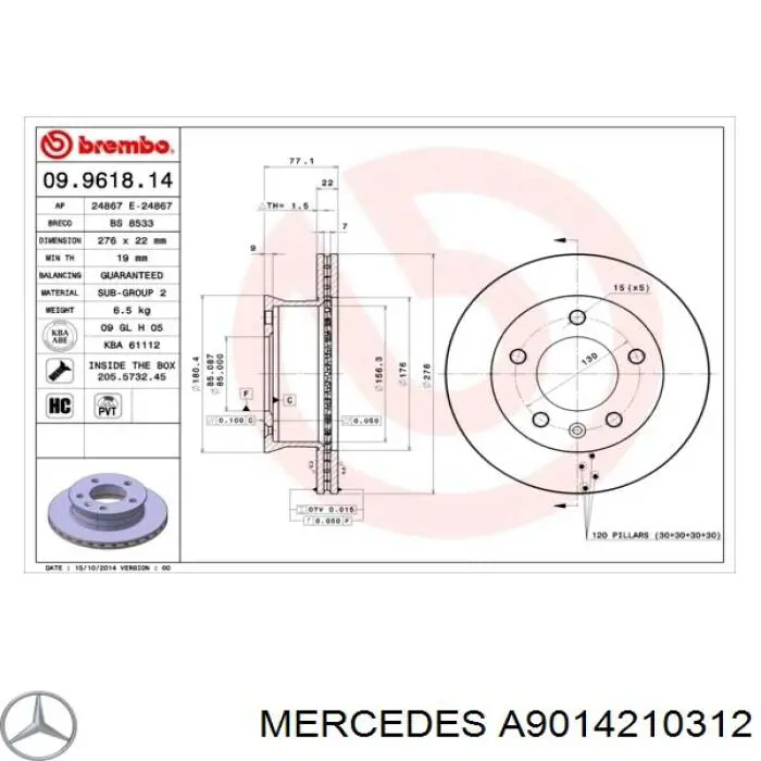 Тормоз дисковый передний Mercedes A9014210312 цена, от 41.62 USD