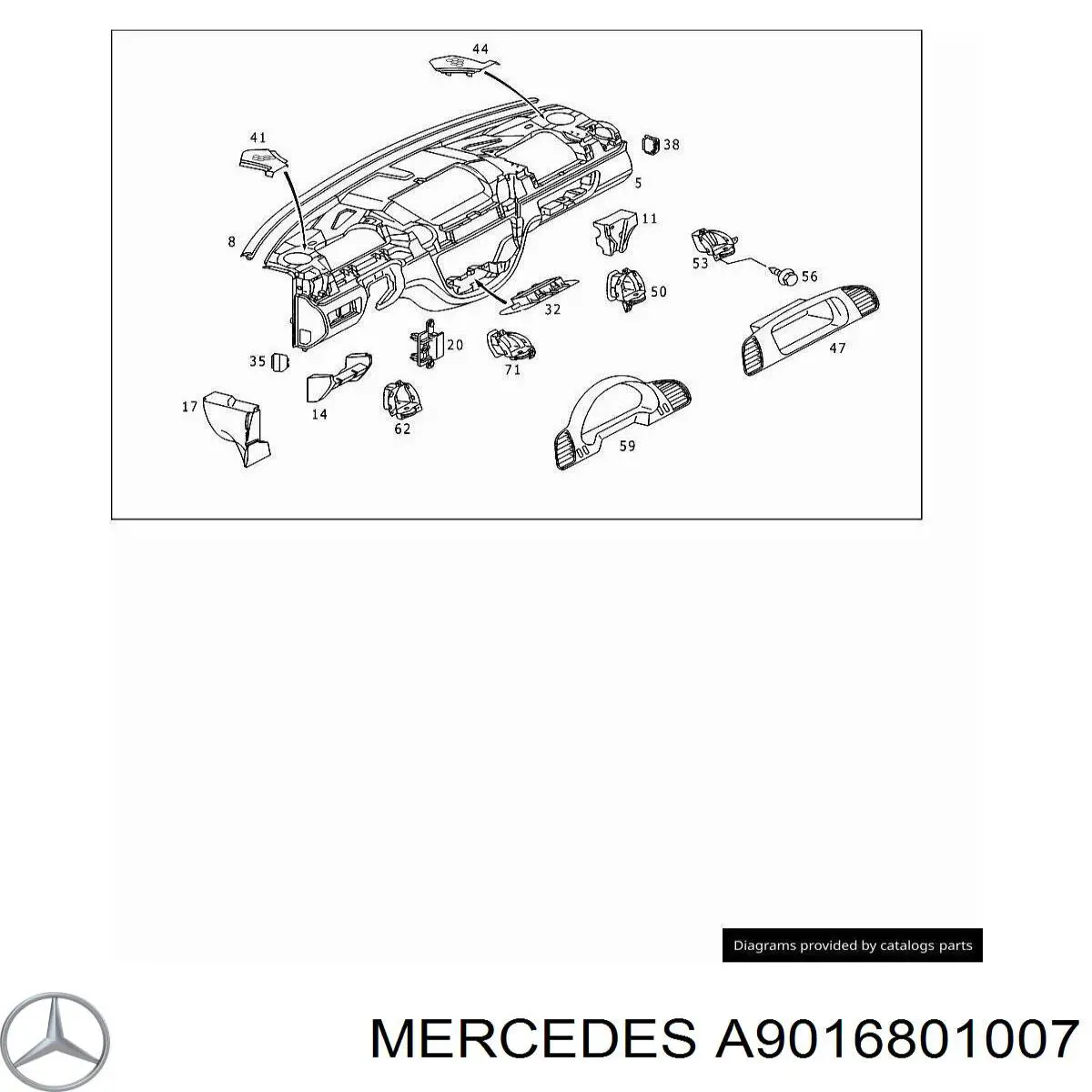 Moldura (placa sobreposta) central do painel de instrumentos para Mercedes Sprinter (903)