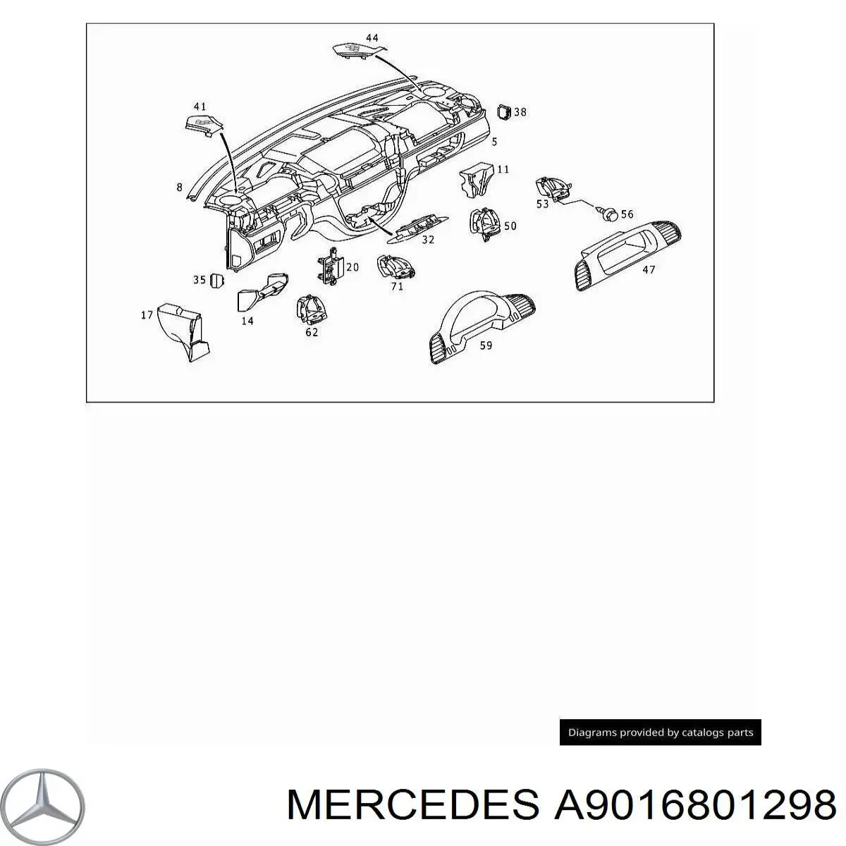 9016801298 Mercedes tampa da caixa para luvas (porta-luvas)