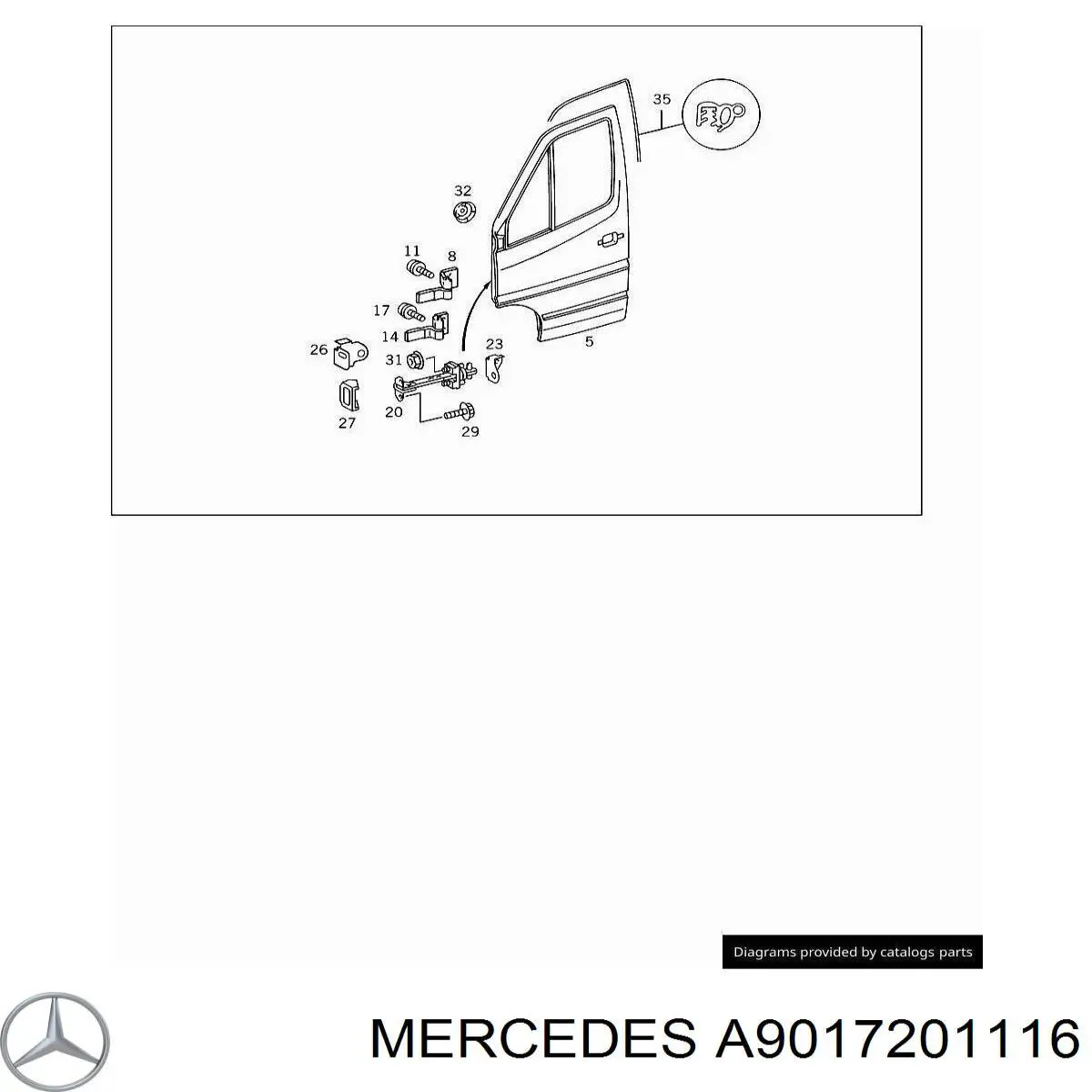 Ограничитель открывания двери передний правый Mercedes A9017201116 цена, от 28.18 USD