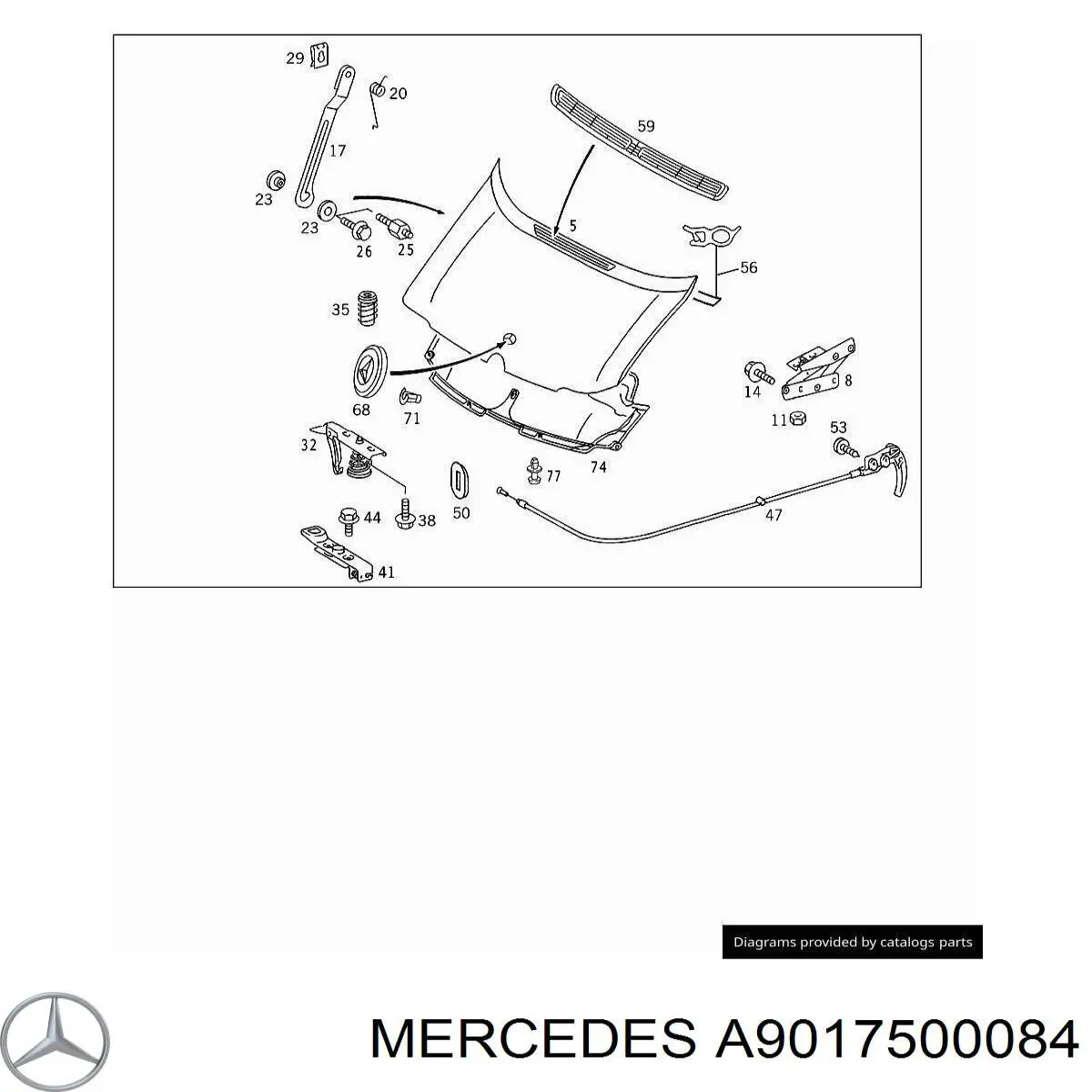 A9017500084 Mercedes viga con gancho do fecho da capota