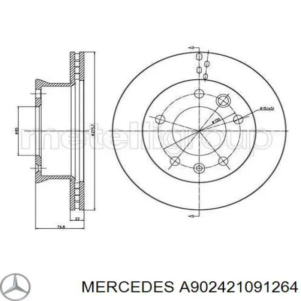 A902421091264 Mercedes диск тормозной передний