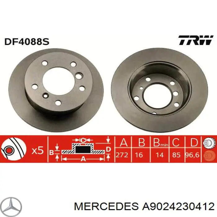 Задний тормозной диск Mercedes A9024230412 цена, от 40.44 USD