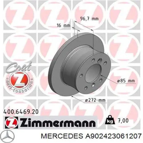 Тормозные диски A902423061207 Mercedes