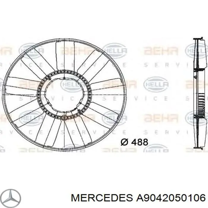 Крыльчатка радиатора охлаждения A9042050106 Mercedes