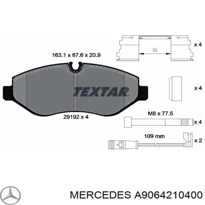 Передние тормозные колодки A9064210400 Mercedes