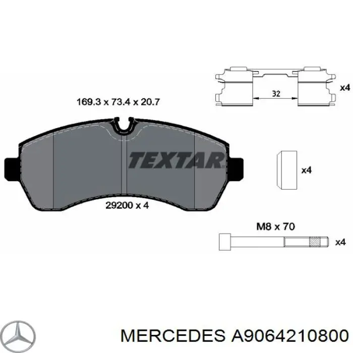A9064210800 Mercedes колодки тормозные передние дисковые