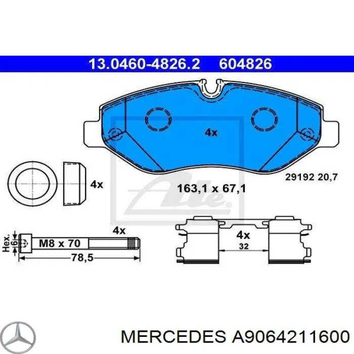 Колодки Mercedes A9064211600 цена, от 84.12 USD