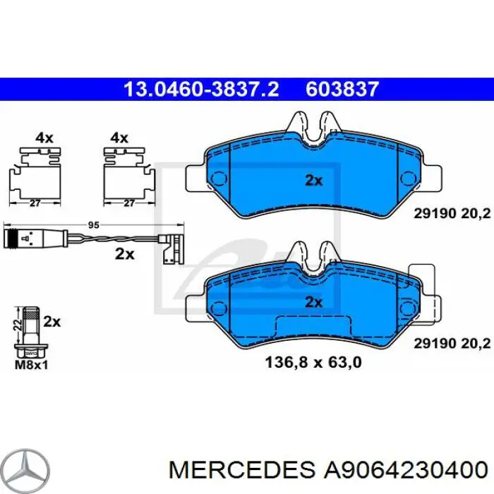 Купить A9064230400 Mercedes Колодки тормозные задние, дисковые