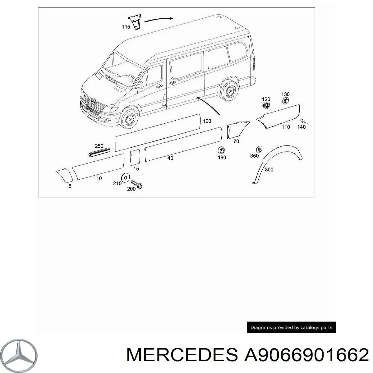 90669058829B51 Mercedes молдинг крыла заднего правого