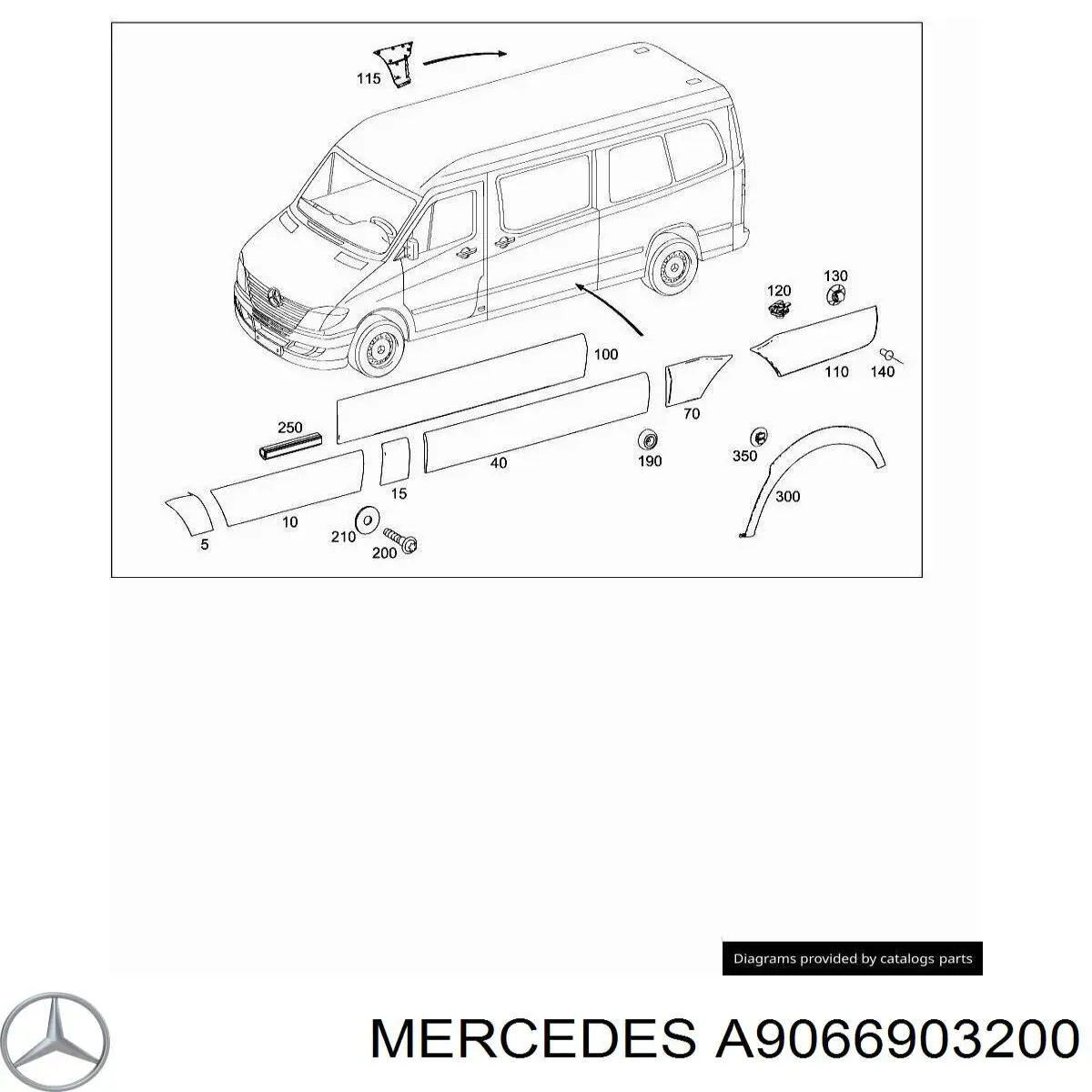 Молдинг крыла заднего левого A9066903200 Mercedes