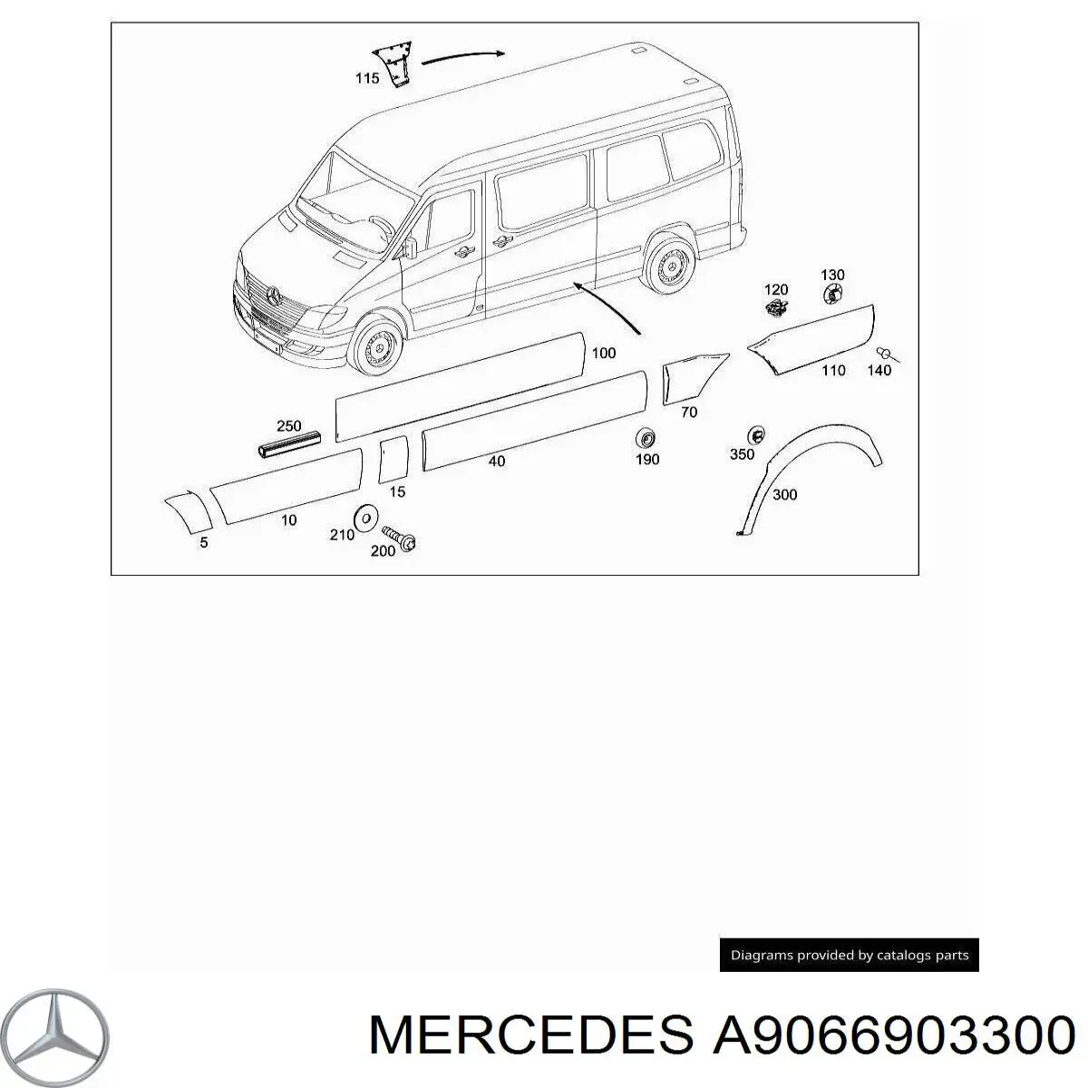 Молдинг крыла заднего правого A9066903300 Mercedes