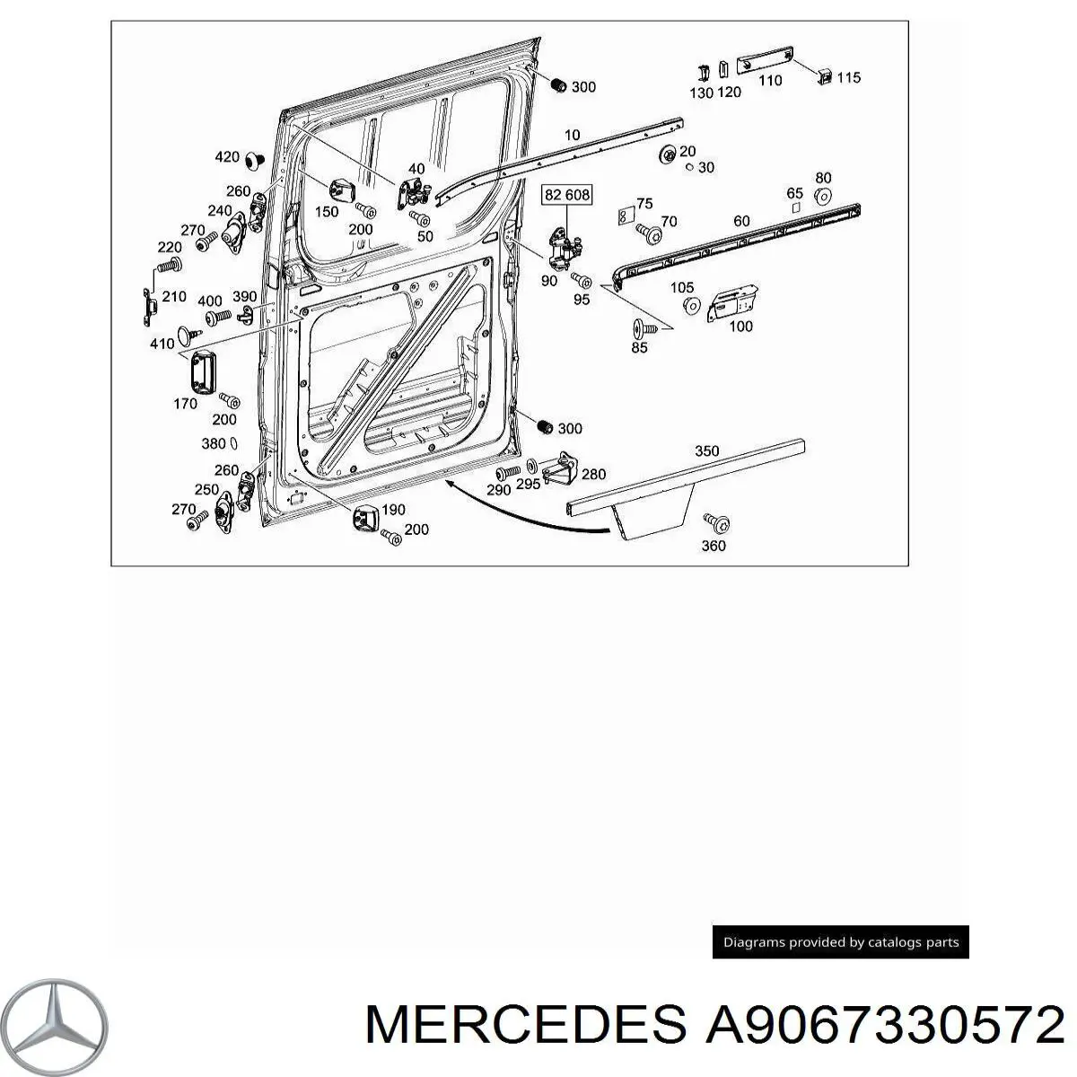 A9067330572 Mercedes ограничитель сдвижной двери, на кузове центральный