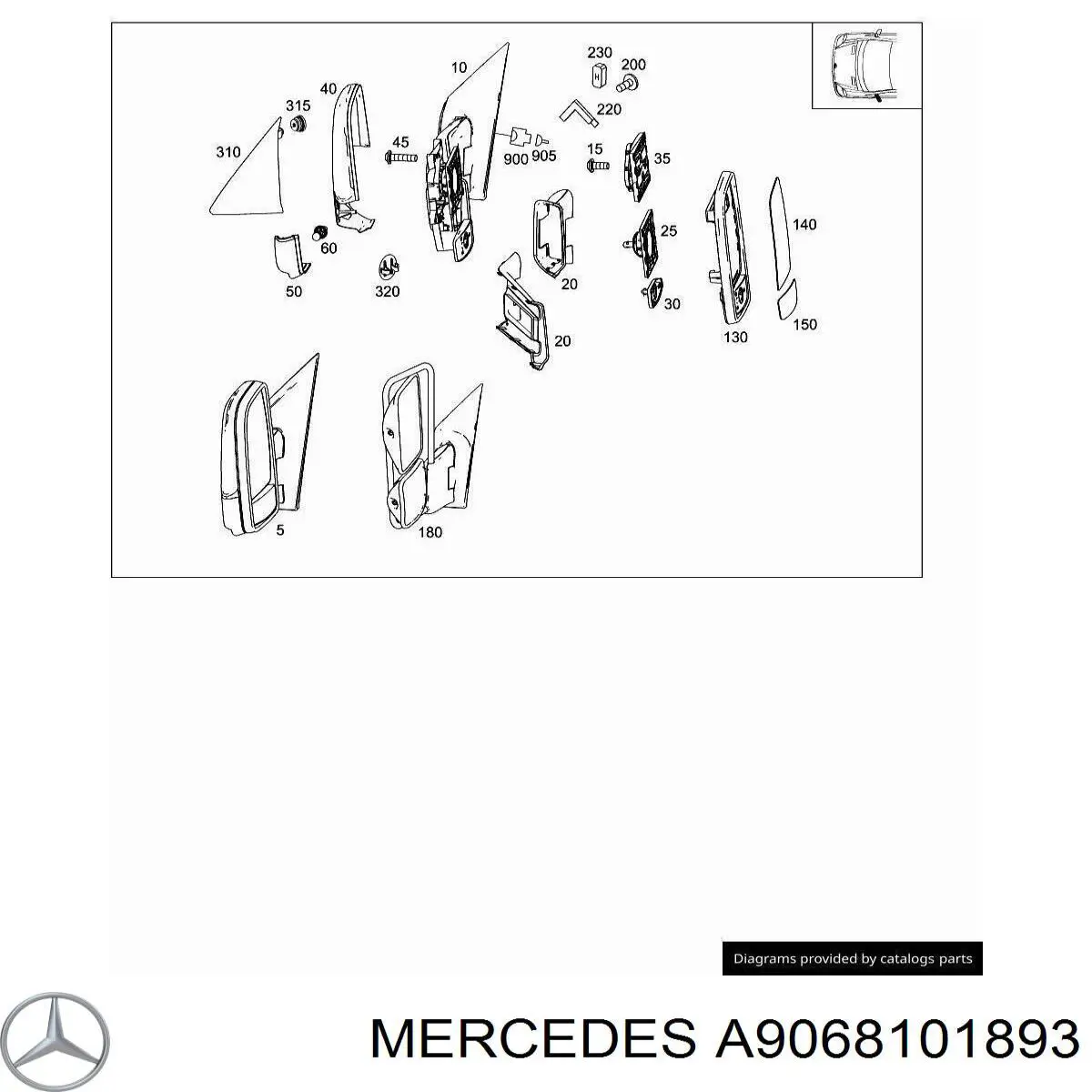 Зеркало заднего вида левое Mercedes A9068101893
