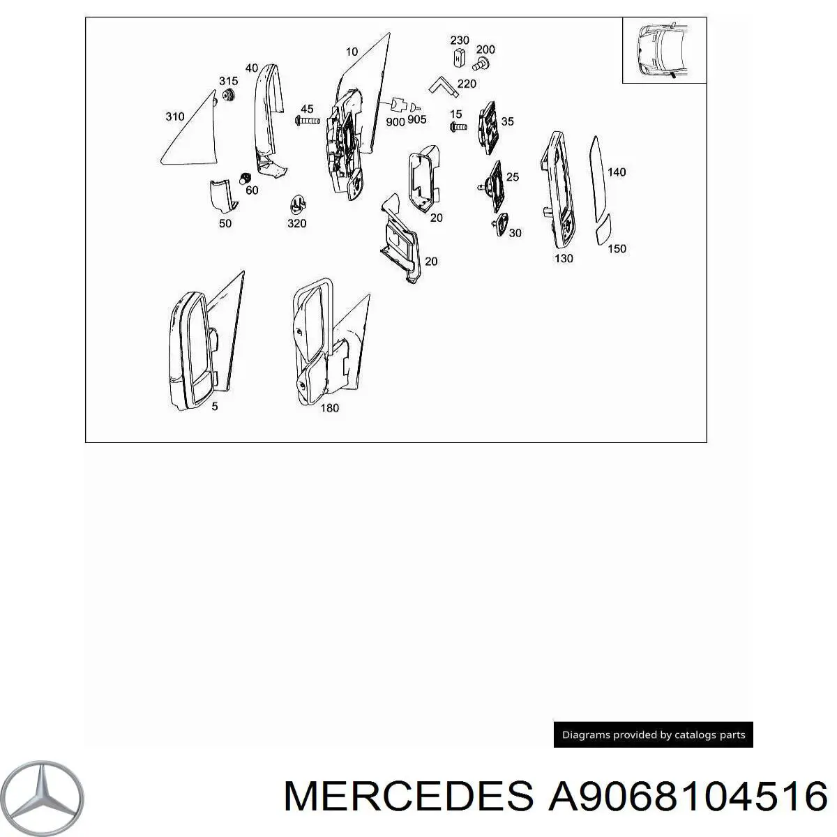 Левое боковое зеркало A9068104516 Mercedes