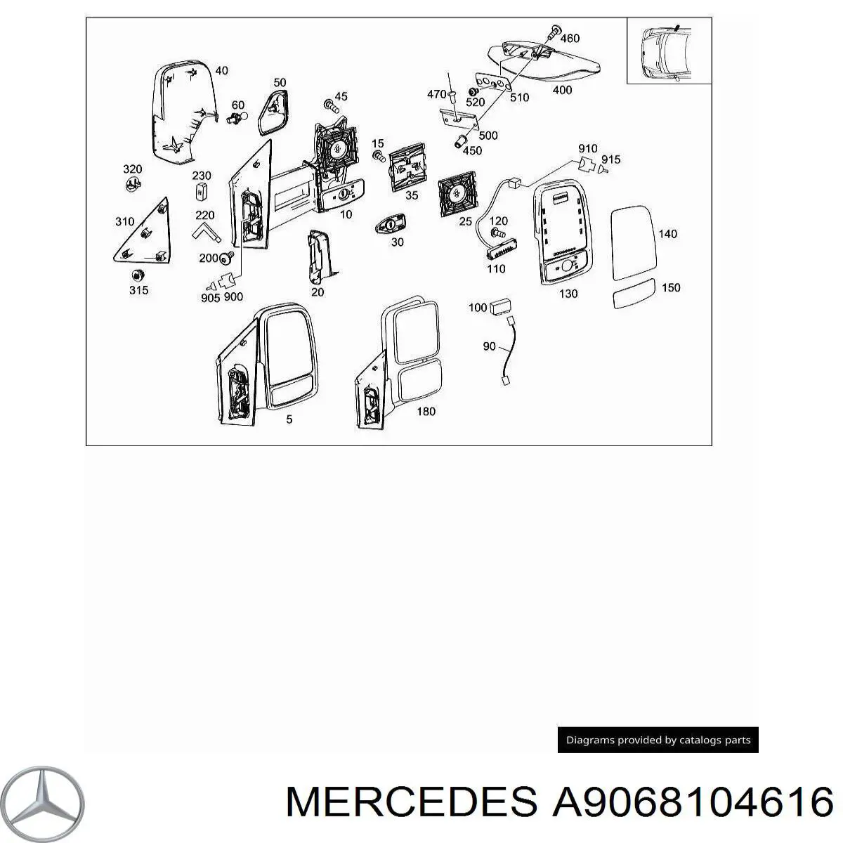 A9068104616 Mercedes espelho de retrovisão direito