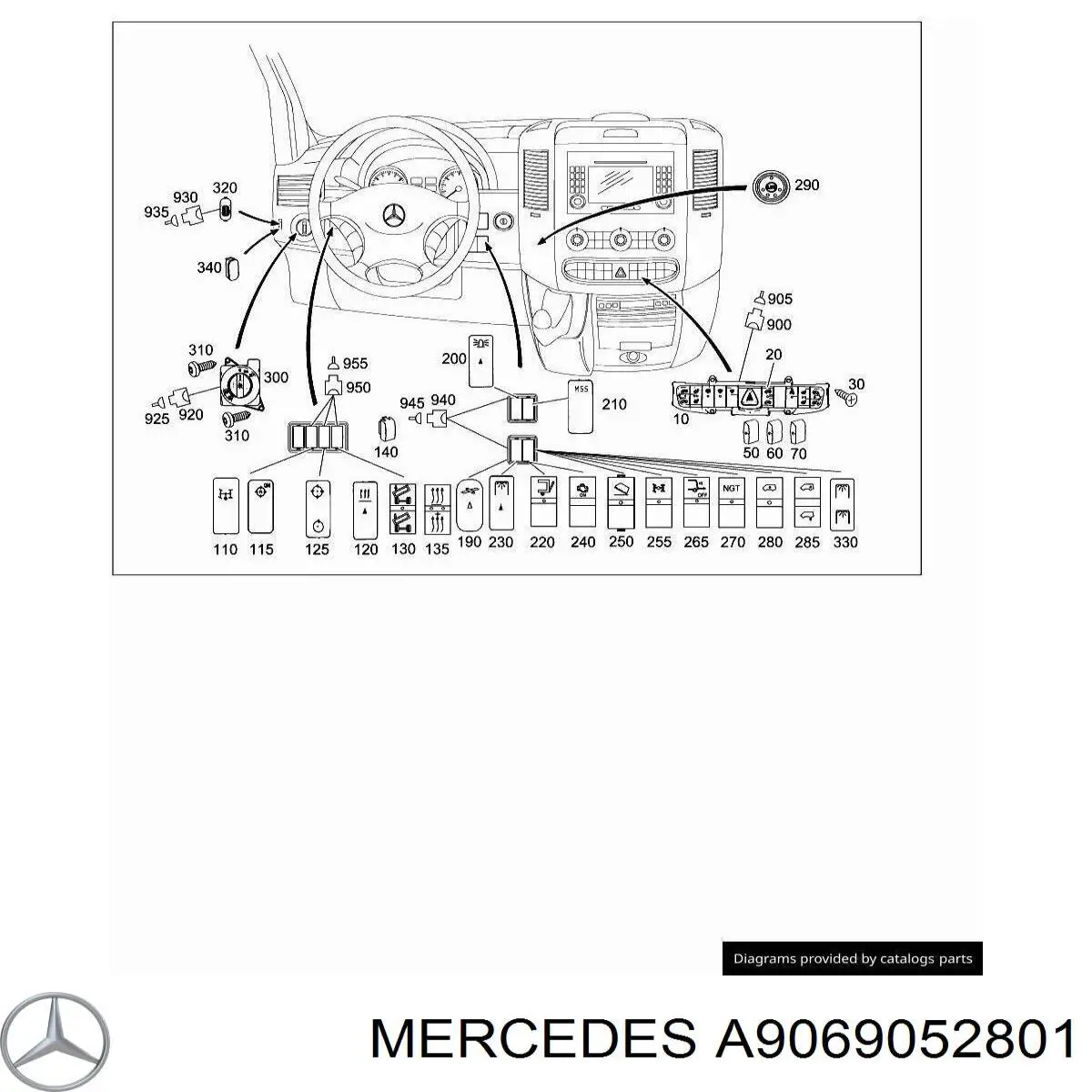 9069052801 Mercedes Переключатели электрические (переключатель света центральный)