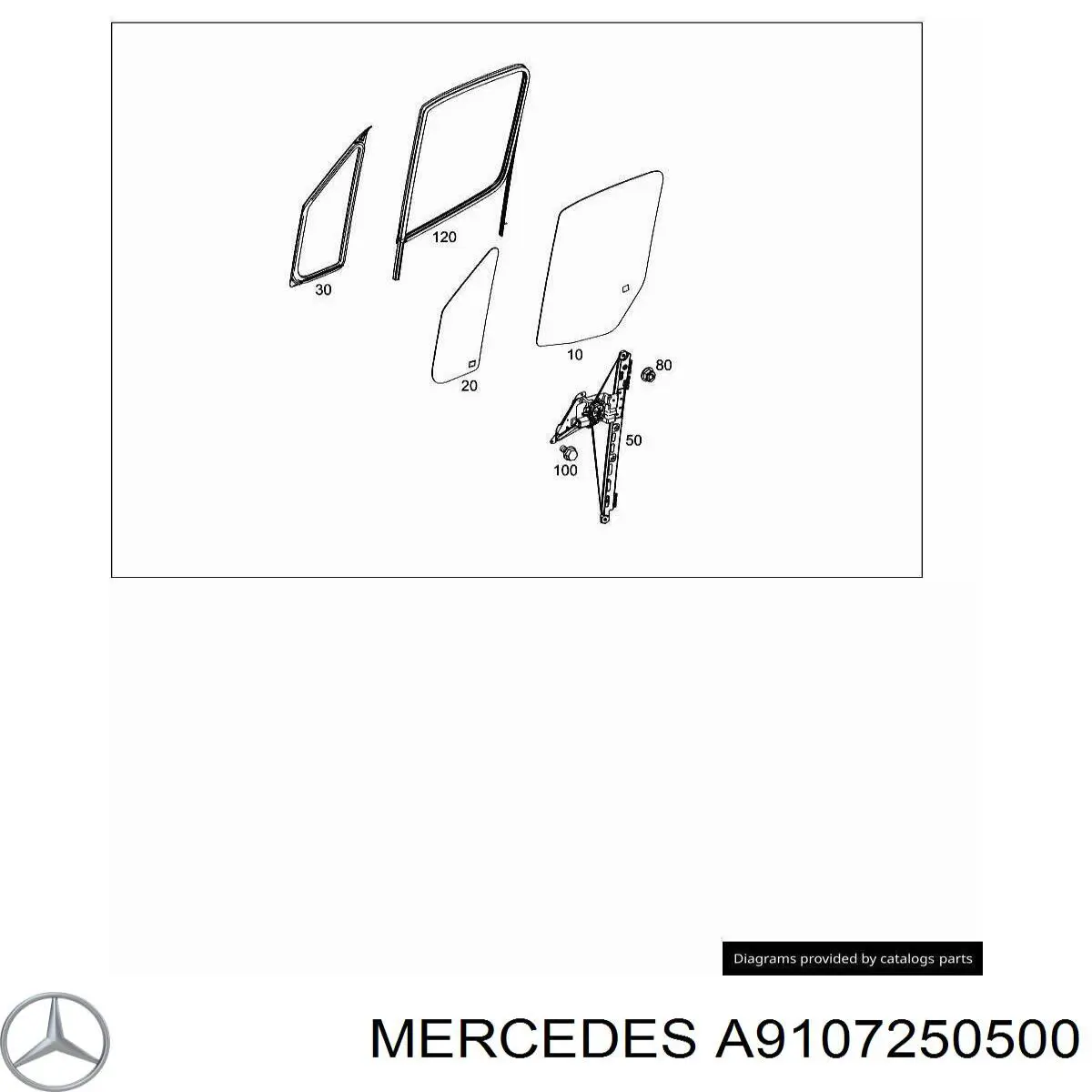 A910725050064 Mercedes guia de vidro de quadro da porta dianteira direita