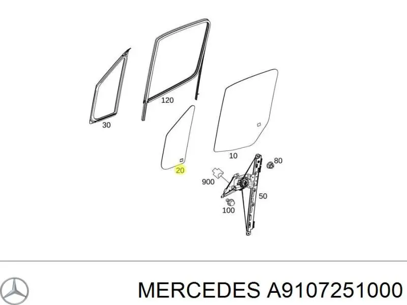 Стекло-форточка двери передней левой A9107251000 Mercedes