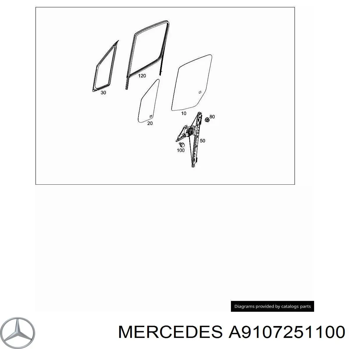 Стекло-форточка двери передней правой A9107251100 Mercedes