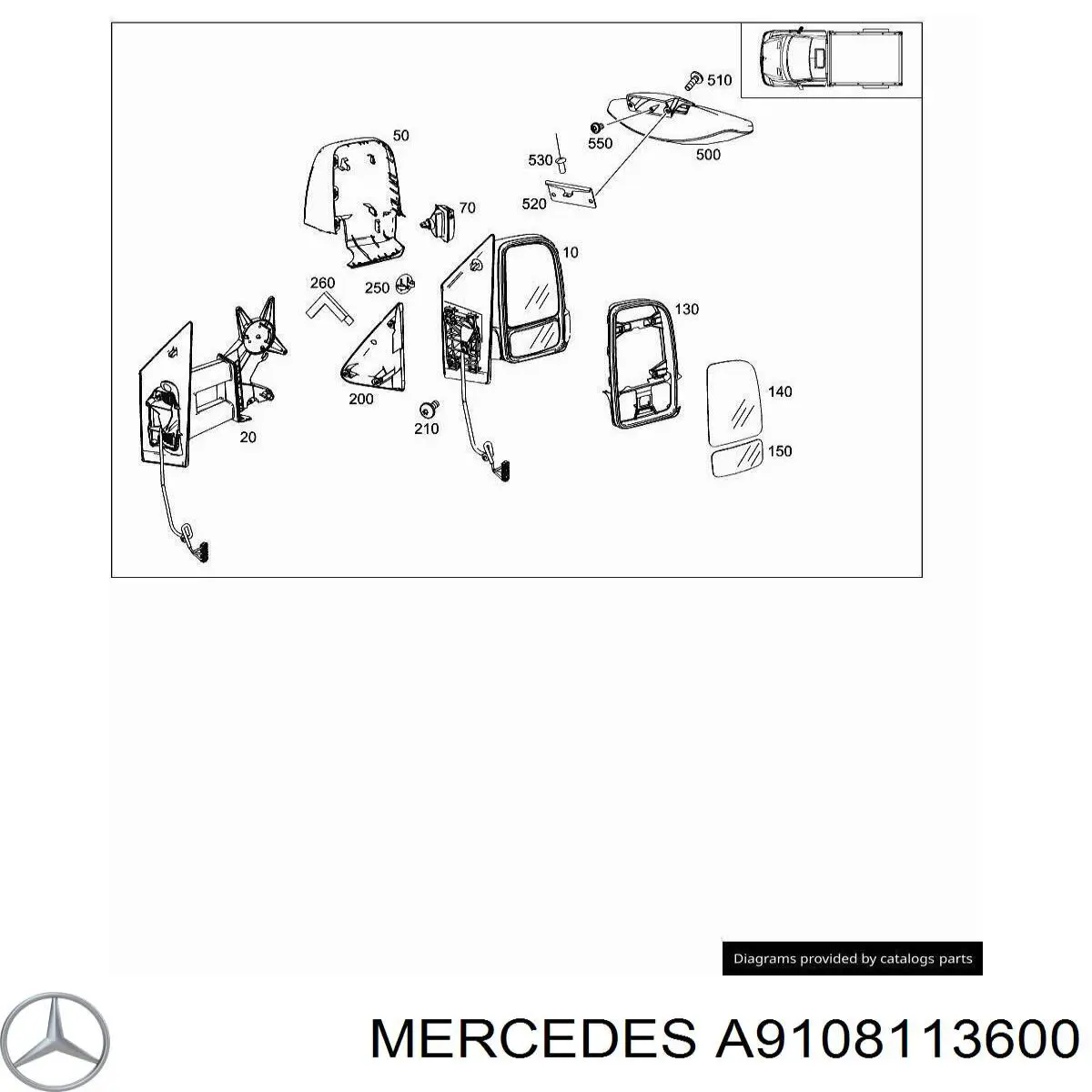 A9108113600 Mercedes зеркальный элемент зеркала заднего вида правого