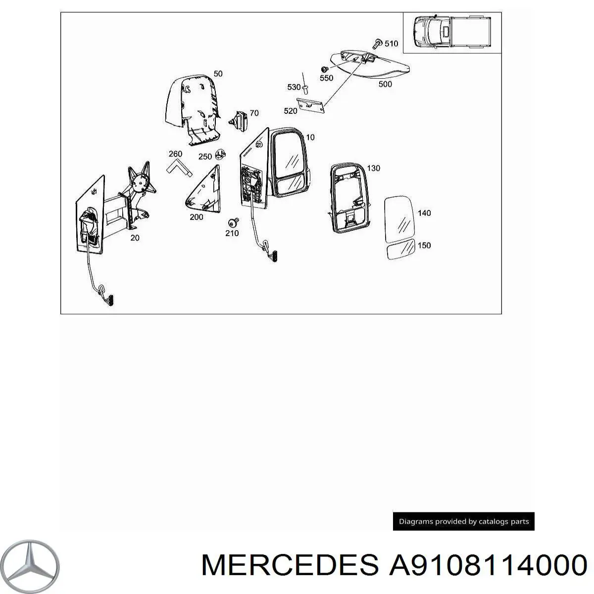 Накладка зеркала заднего вида, правая на Mercedes Sprinter (907, 910)