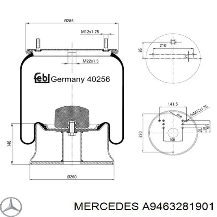 Пневмоподушка (пневморессора) моста заднего A9463281901 Mercedes