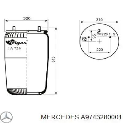 Пневмоподушка (пневморессора) моста A9743280001 Mercedes