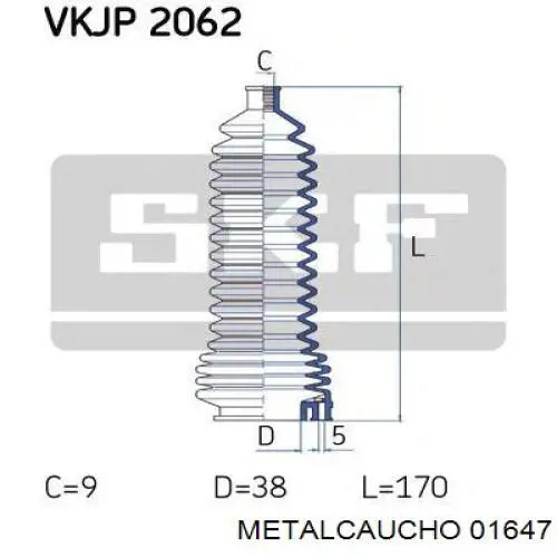 Пыльник рулевой рейки 01647 Metalcaucho