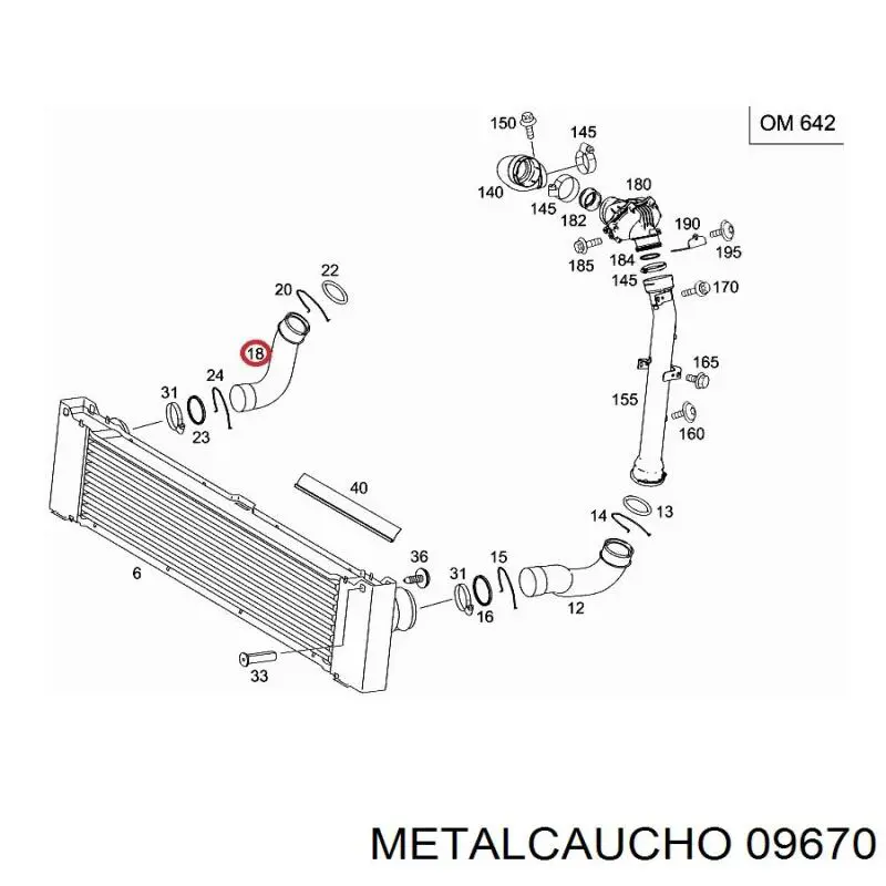 09670 Metalcaucho шланг (патрубок интеркуллера правый)