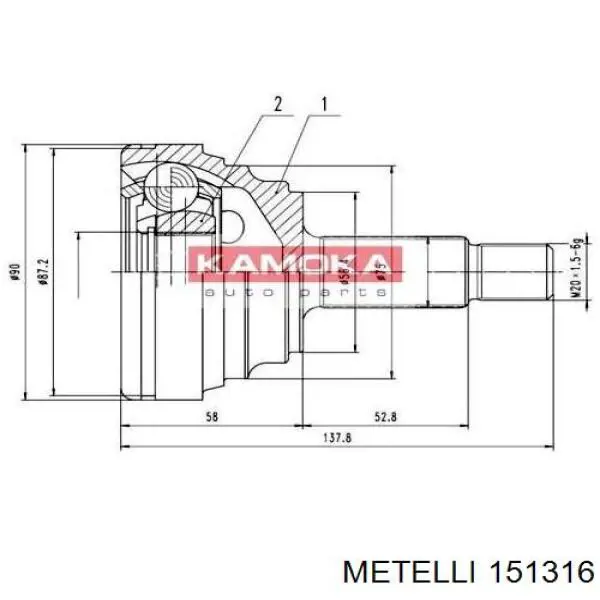 ШРУС наружный передний 151316 Metelli