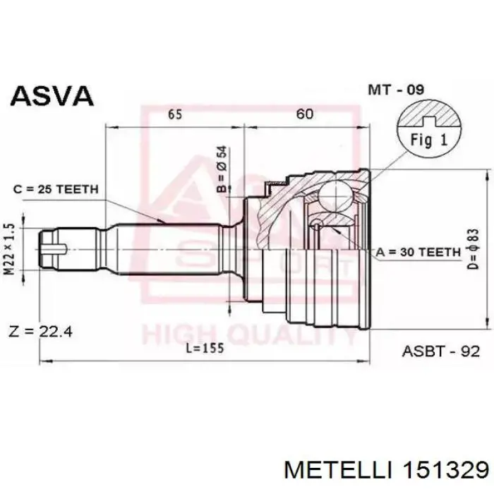 ШРУС наружный передний 151329 Metelli