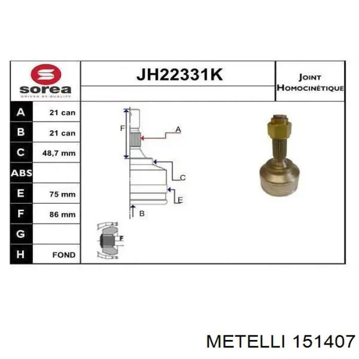 ШРУС наружный передний, левый Metelli 151407 цена, от 33.90 USD