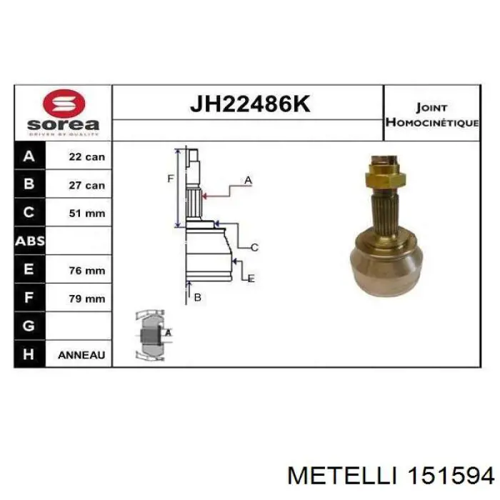 15-1594 Metelli junta homocinética externa dianteira