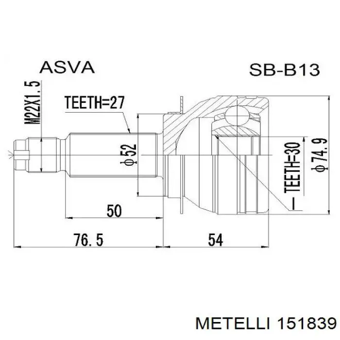 15-1839 Metelli junta homocinética externa dianteira