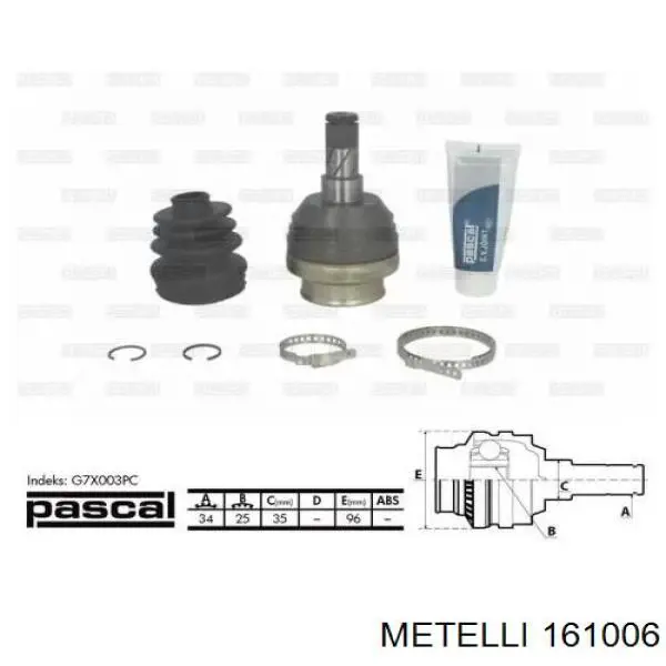 Шарнир угловых скоростей внутренний передний Metelli 161006 цена, от 31.82 USD