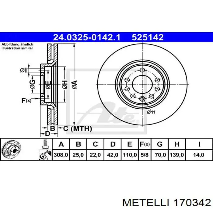 170342 Metelli Полуось передняя левая