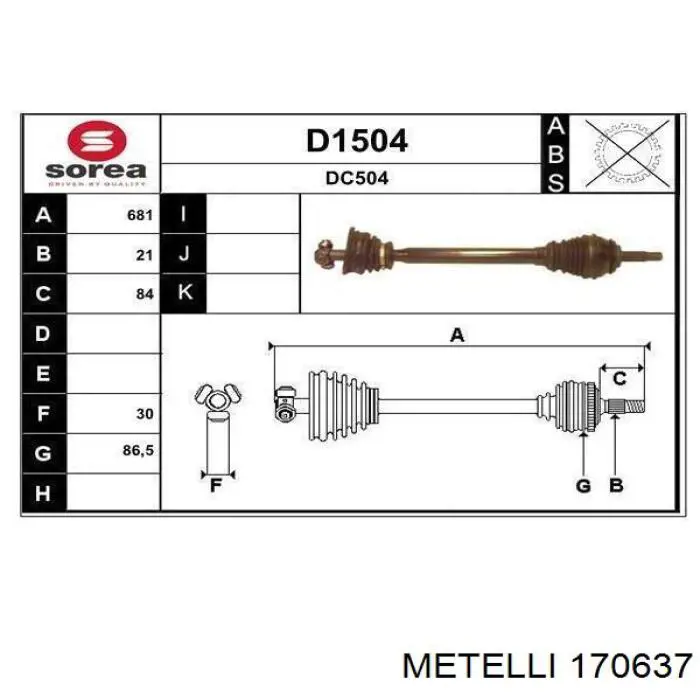 Привод передний левый Metelli 170637 цена, от 62.74 USD