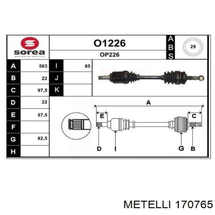 17-0765 Metelli semieixo (acionador dianteiro esquerdo)