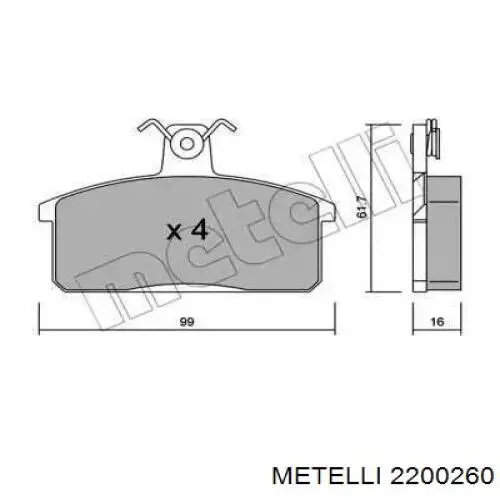 Передние тормозные колодки 2200260 Metelli