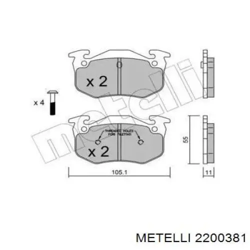 22-0038-1 Metelli задние тормозные колодки