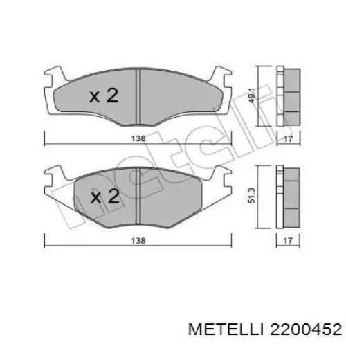 Передние тормозные колодки 2200452 Metelli