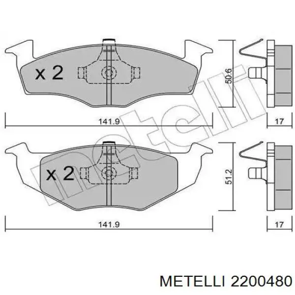 2200480 Metelli Колодки тормозные дисковые комплект