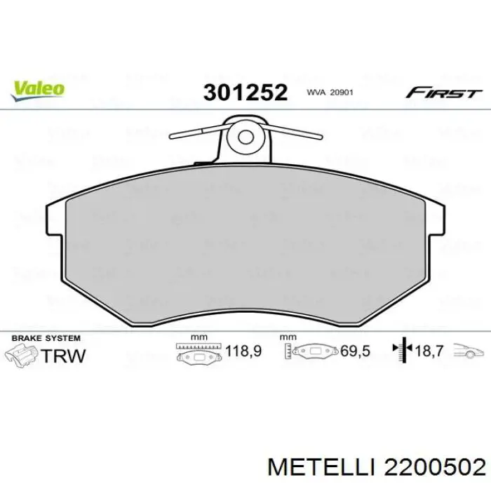 Передние тормозные колодки 2200502 Metelli